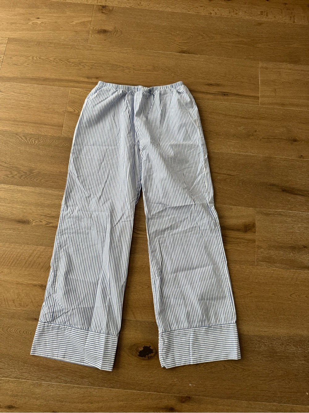 Zara Light Blue and White Striped Wide-Leg Pants